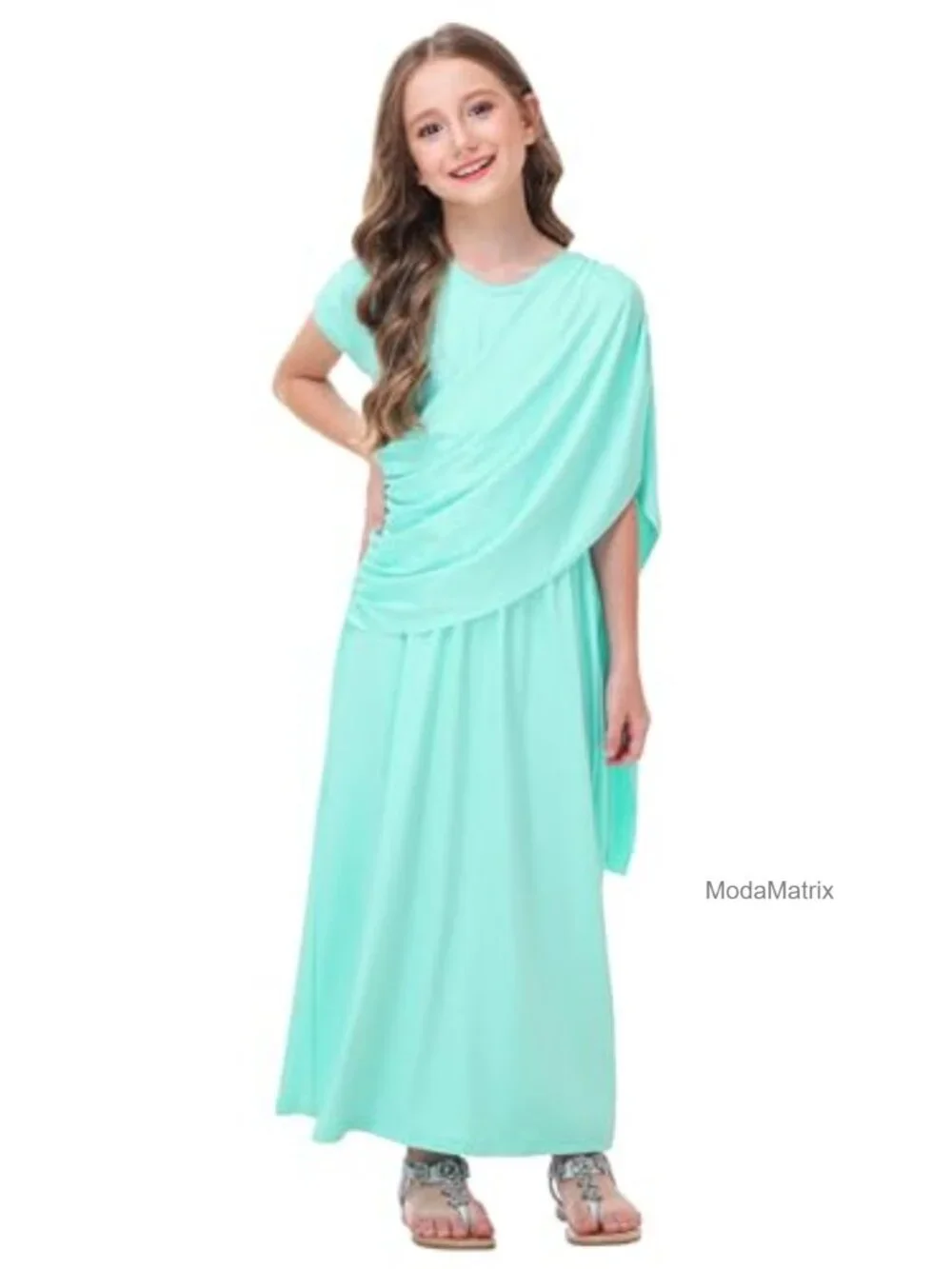 Girls One-Shoulder Drape Dress Polyester Spandex, Sleeveless, Party & Holiday